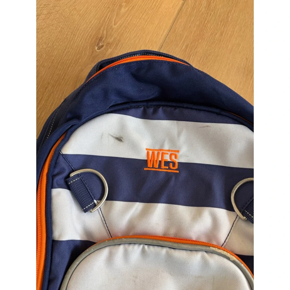 Pottery Barn Kids Backpack Navy Blue‎ White Striped Orange Wes Embroidered mini